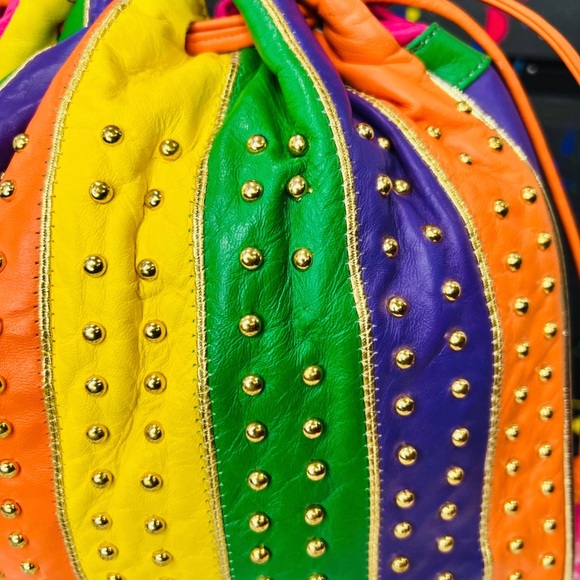 Jeweled Colorblock 80s drawstring/crossbody bag - Picture 2 of 5